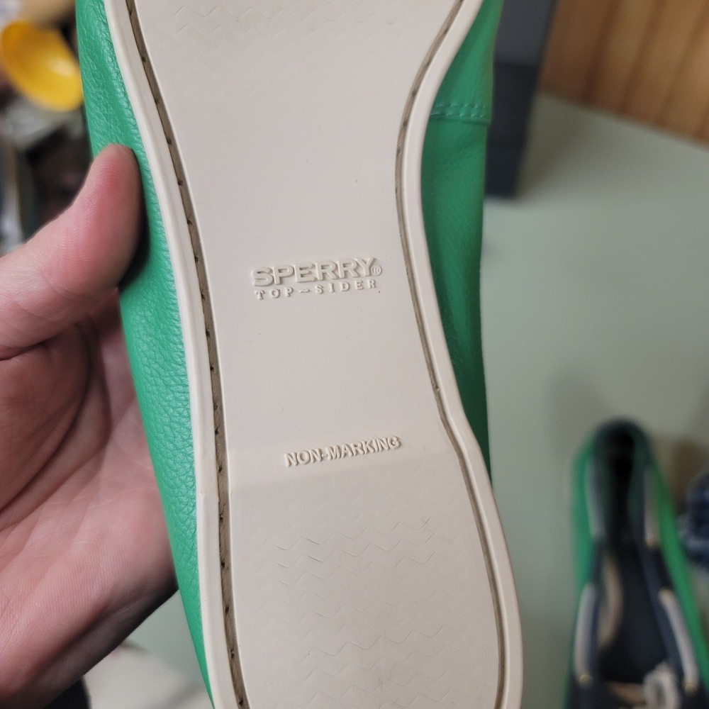 Sperry Top-Sider Womens Green Navy White Leather Boat Shoes Loafers Size 8.5M - Picture 5 of 7